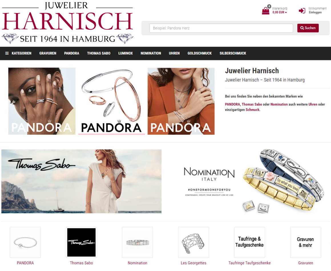 Juwelier Harnisch Webshop als Beispiel für personalisierte Werbung.