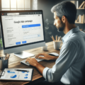 Das Bild zeigt einen digitalen Marketingprofi, der an einem Computer sitzt und eine Google Ads Kampagne erstellt. Dieses Bild vermittelt eine produktive und technologieorientierte Atmosphäre, die gut zu Ihrem Thema passt.